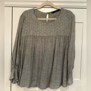 Zara Light Gray Pearl Yoke Blouse